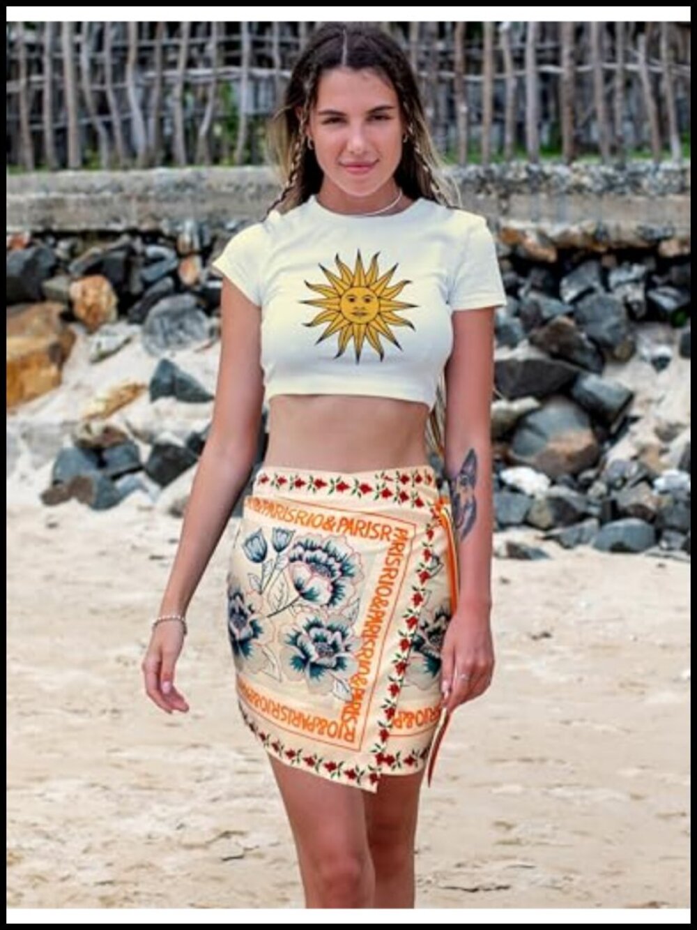 High Waist A-Line Wrap Skirt Floral Boho Beach Vacation Tie Skirt - Picture 3 of 5